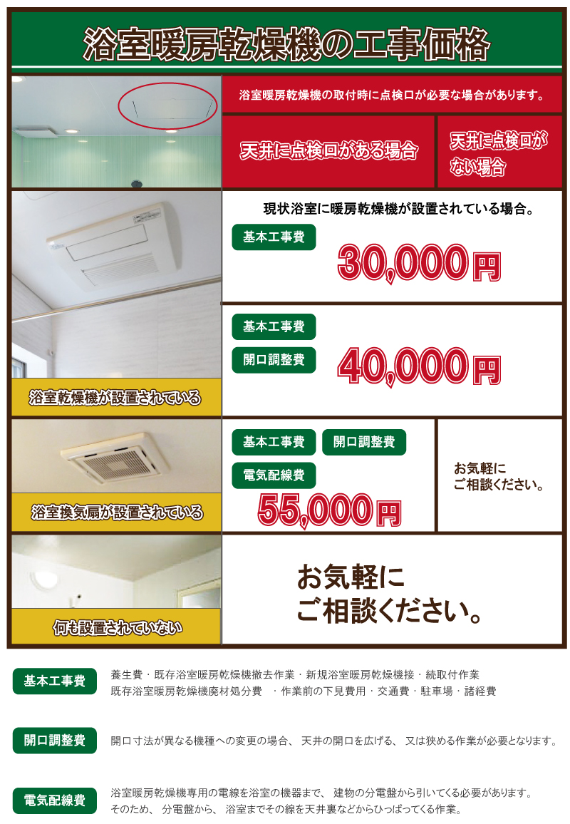 浴室暖房乾燥機交換工事費価格 リフォーム匠オンラインショップ